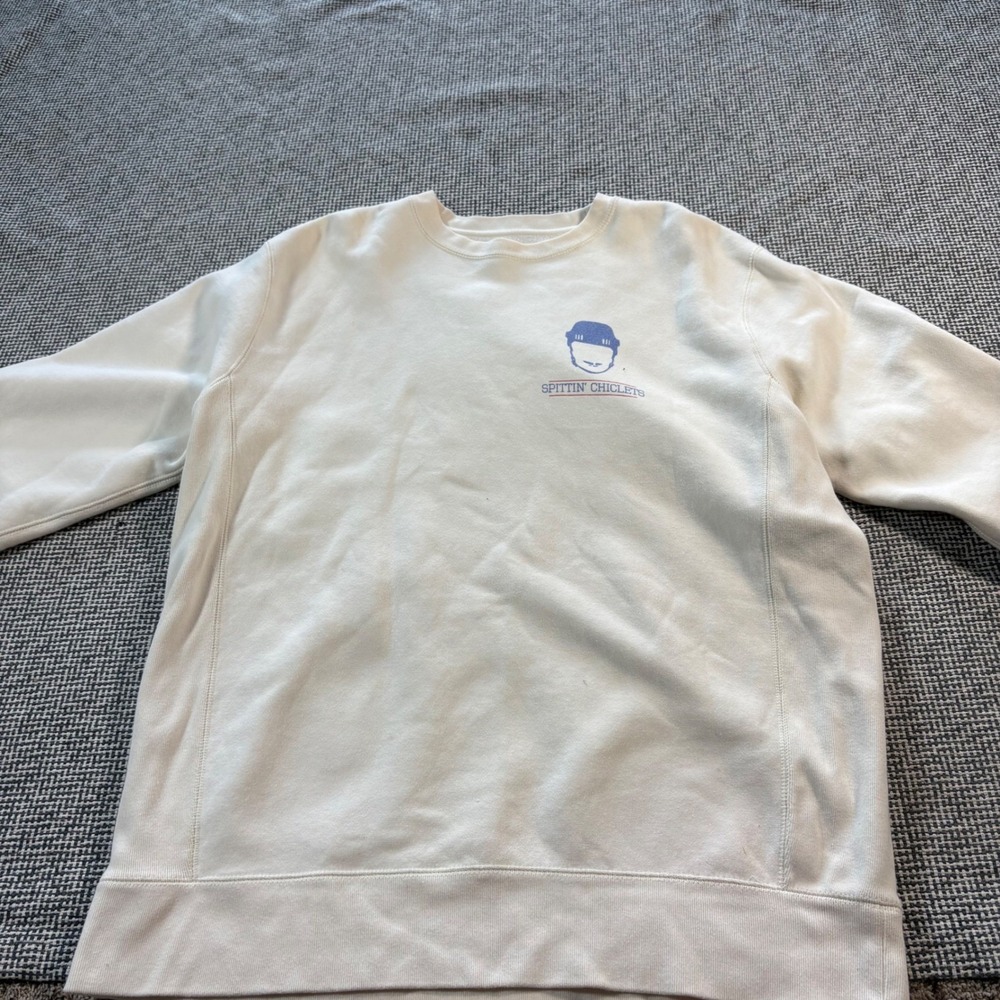 Barstool Sports Spittin Chiclets Sweatshirt Mens XL Cream Hockey Stick Flag Logo